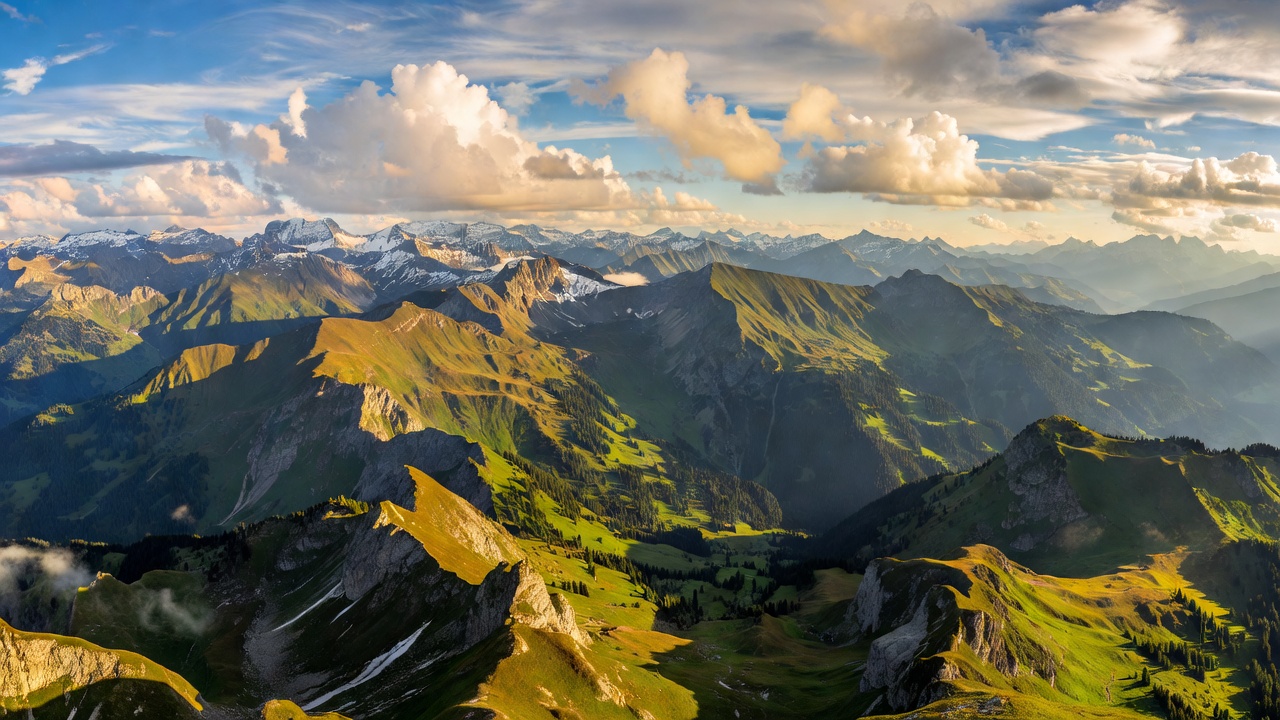 Sweeping panorama of Swiss mountain horizons in Appenzell Innerrhoden